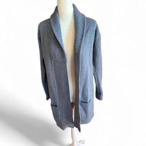 Western Range Blue Gray Wool Blend‎ Long Open Cardigan Sweater Size Small